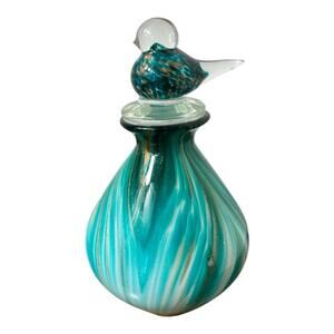 Dale Tiffany Hand Blown Art Glass Decanter Vase With Bird Stopper 9.5” Tall Rare